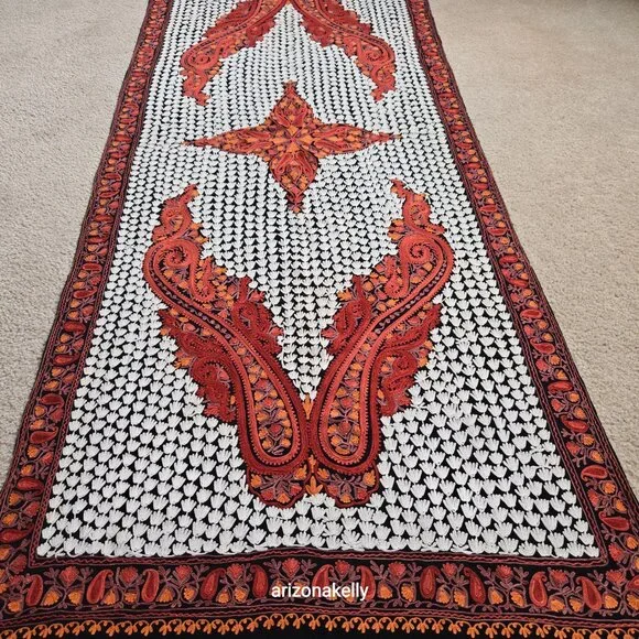 NWOT Wool Scarf With Chain Stitch Embroidery Fall Autumn Colors Kashmir Scarves - Picture 8 of 16